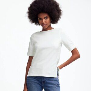 Madewell Elbow-Sleeve Boatneck Tee in Eyelet White